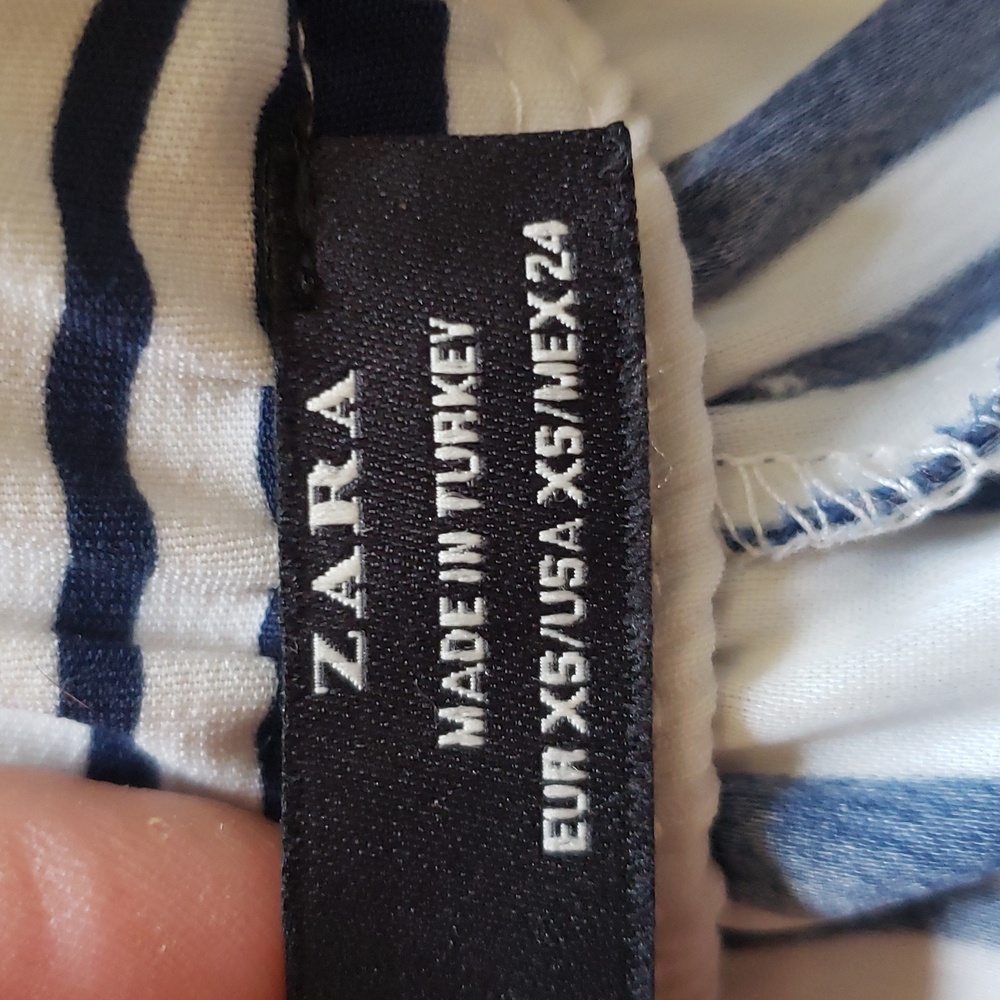 ZARA TRF Striped Paperbag Waist Pants Navy White Drawstring Crop XS - Picture 11 of 12
